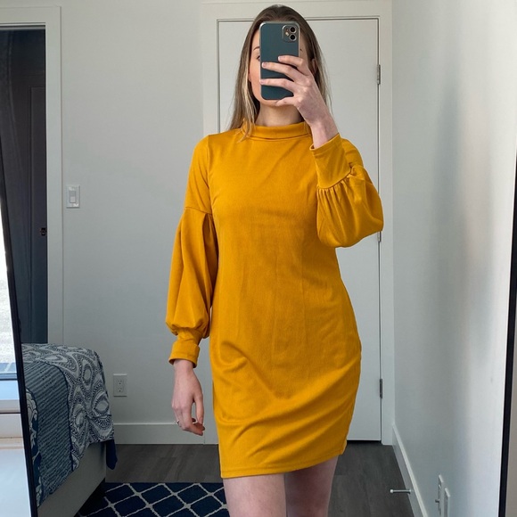 Mustard Mini dress - long sleeves- Ribbed - Small - Picture 1 of 3